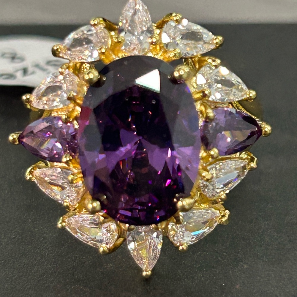 NWOT-Statement Amethyst Halo Ring – Gold Filled – Size 8